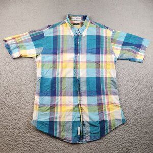 Vtg Men's Button Shirt Extra Large Madras Plaid Multicolor Short Sleeve Cotton